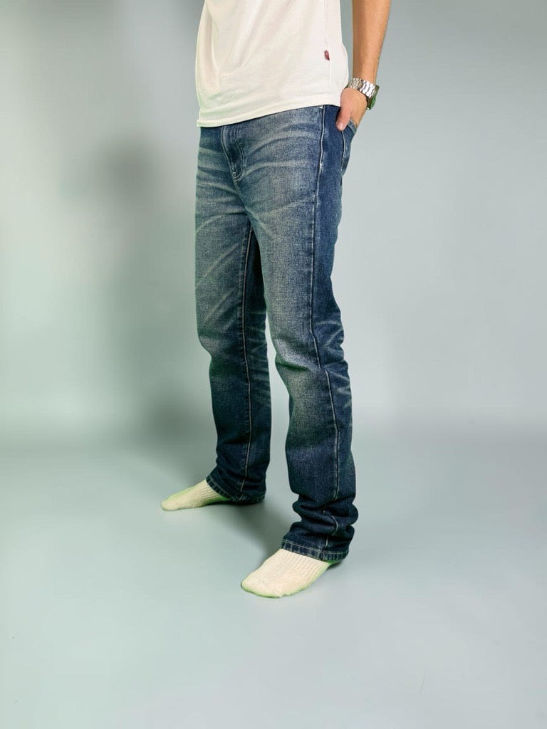 Straight Semi Bootcut stonewhashed jeans.