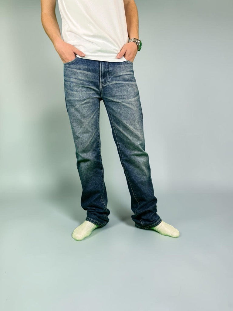 Straight Semi Bootcut stonewhashed jeans.