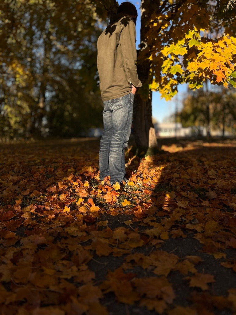 Straight Semi Bootcut stonewhashed jeans.
